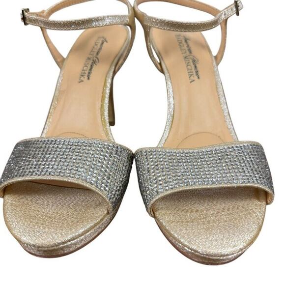 Badgley Mischka American Glamour Womens Rhinestone Gold Ankle Strap Heels sz 6.5 - Picture 7 of 16